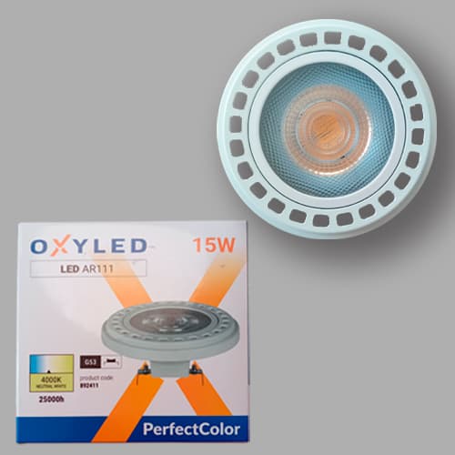 Żarówka GU10 LED AR111, 15W 40st, 4000K, biała, Oxyled